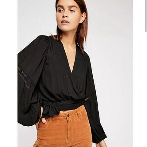 Free People Black Dream Girl Wrap Top